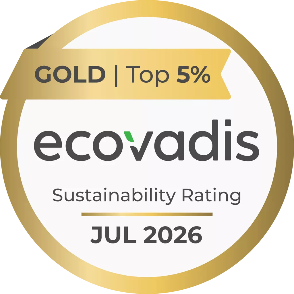 Médaille d'or EcoVadis récompensant l'entreprise de transport routier ASAP TRANSPORTS pour son excellente performance RSE avec un score de 87/100