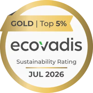 Médaille d'or EcoVadis récompensant l'entreprise de transport routier ASAP TRANSPORTS pour son excellente performance RSE avec un score de 87/100