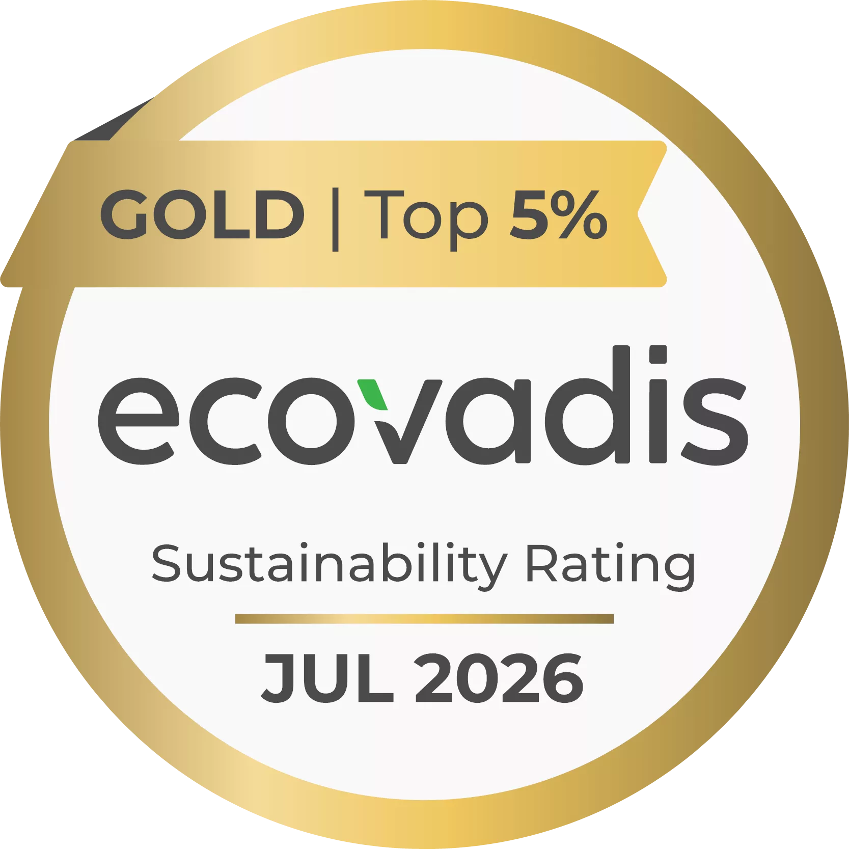 Médaille d'or EcoVadis récompensant l'entreprise de transport routier ASAP TRANSPORTS pour son excellente performance RSE avec un score de 87/100